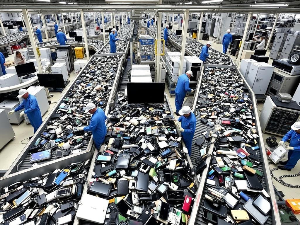 Samsung's e-waste recycling facility processing old electronics for material recovery