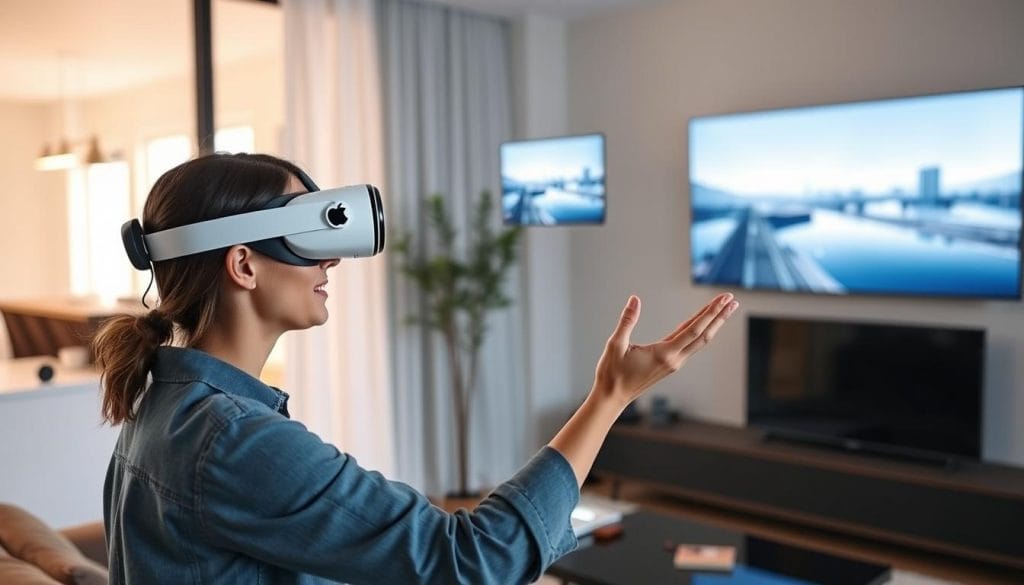 Apple Vision Pro mixed reality headset being used for immersive computing Apple Vision Pro mixed reality headset being used for immersive computing