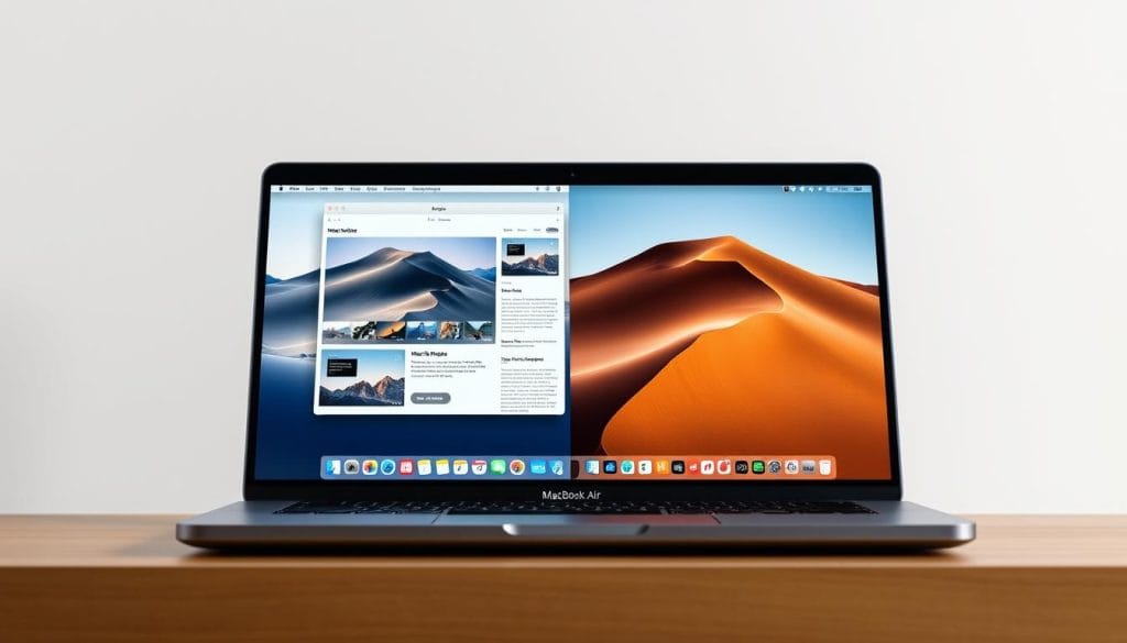 MacBook Air 15-inch M4 showing split-screen multitasking on macOS Tahoe
