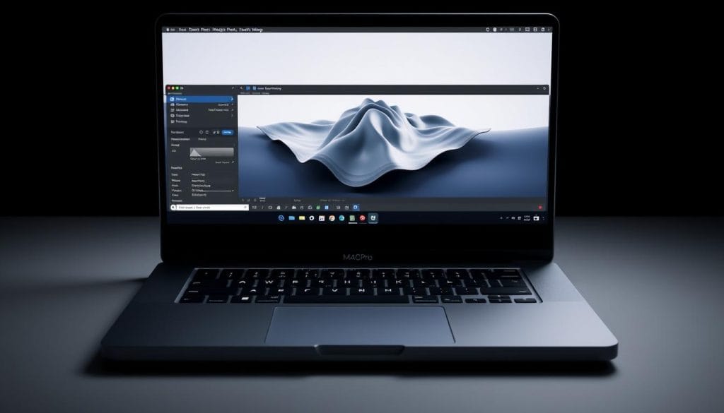 MacBook Pro 14-inch with M4 Pro chip showing 3D rendering software